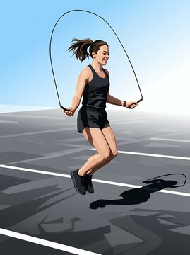 Woman jumping rope outdoors on a sunny day for fitness.