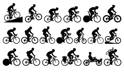 Obraz premium Cycling Man Vector Silhouette Collection Racing Bicycle Icons