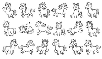 Obraz premium Cute Funny Pony Coloring Page Vector Collection