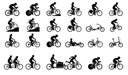 Naklejka premium Bicycle Rider Silhouette Vector Icon Set for Sports and Transport