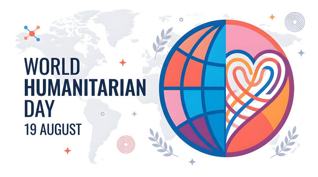 World humanitarian day august 19 concept featuring colorful abstract globe heart graphic design