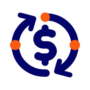 Money cycle icon with dollar sign and circular arrows representing financial exchange, cash flow and money transfer, flat vector illustration