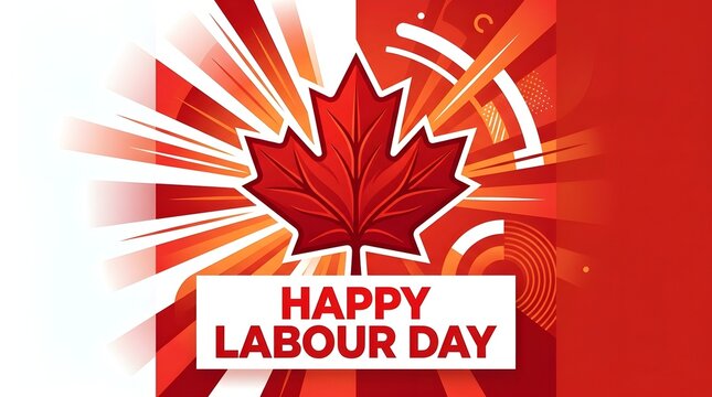 Happy Labour Day Canada background. Red maple leaf symbol for Canadian holiday celebration.