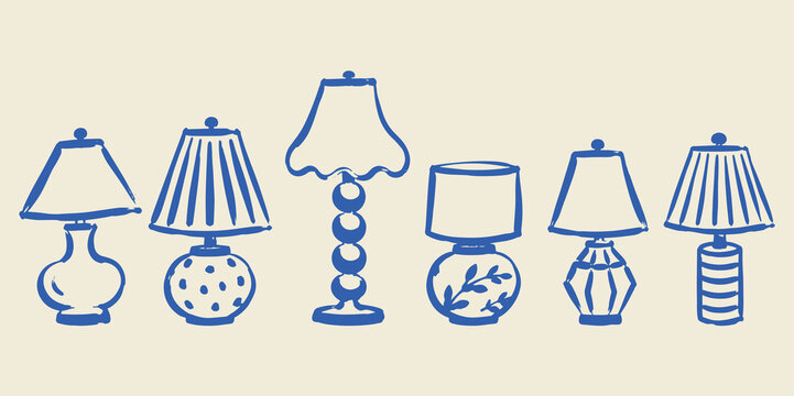 Table Lamps Doodle Set Vector Illustration