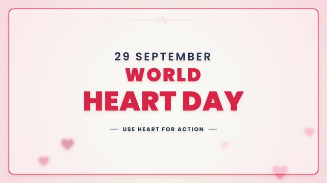 World Heart Day animated title card with floating hearts