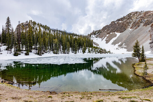 Norton Lake with melting ice in Sun Valley