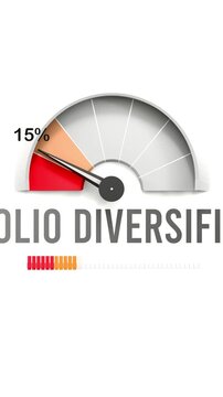 Portfolio diversification meter showing falling values of portfolio diversification. Diminishing to minimum, reaching zero. Lack of portfolio diversification. No AI, made by humans for humans.