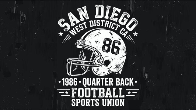 Vintage American football helmet illustration, distressed sports union typography, retro varsity athletic graphic for t-shirt design