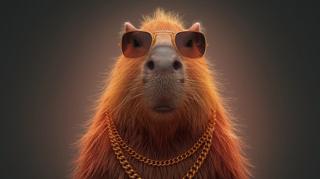 Cool Capybara Wearing Sunglasses and Gold Chain, Stylish Hip Hop Master Mascot Illustration