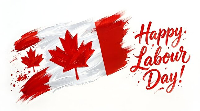 Happy Labour Day Canada greeting card. Painted Canadian flag with brush stroke design.