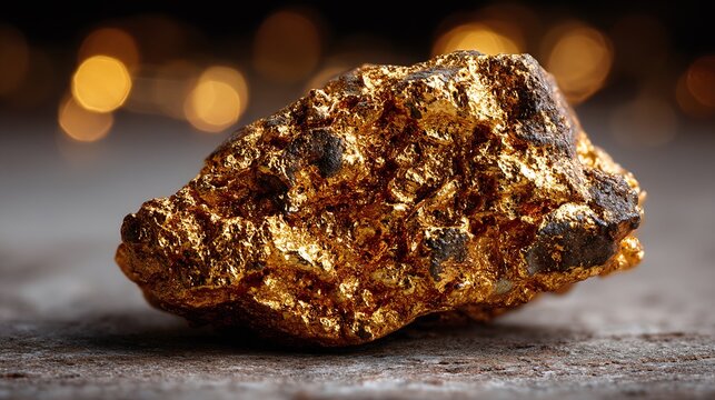 High-resolution macro shot of raw gold nugget displaying its natural beauty and intricate details