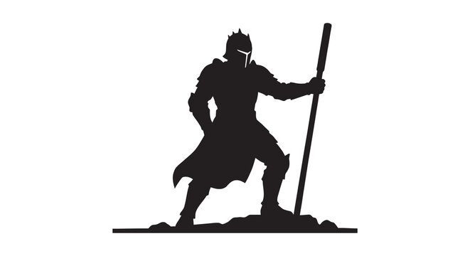 Ancient warrior with spear and helmet black silhouette
