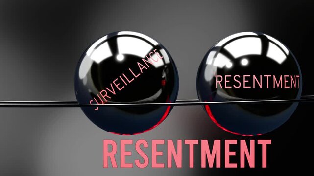 Distrust, surveillance and resentment in repeating, endless vicious circle. Distrust causes higher levels of surveillance, which then triggers resentment, which contributes to more distrust. 