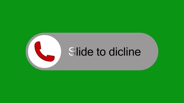 Simple phone call decline slider icon on a bright green background, showing a red handset in a gray button. Minimal graphic for mobile communication, rejection, interface, and app design.