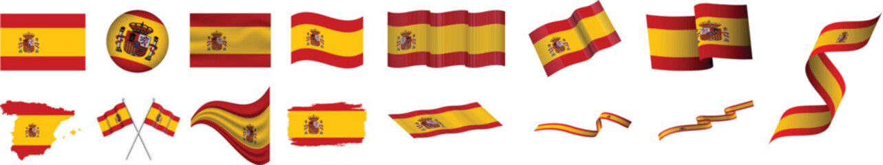 Obraz premium Spain Flag Waving Flat and Ribbon Style – Spanish Banner Vector Graphic