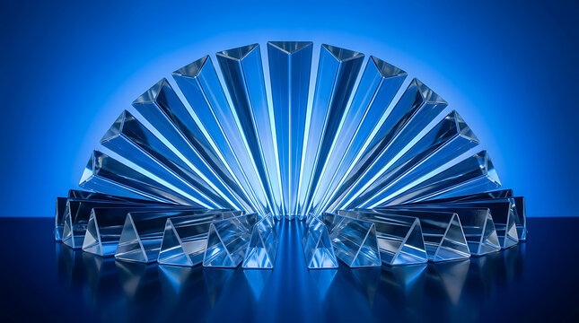 Geometric glass prisms arranged in a fan shape triangular