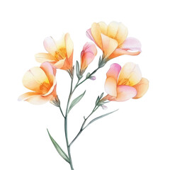Obraz premium Freesia Branch, watercolor vector depicting playful antics, isolated on a white background.