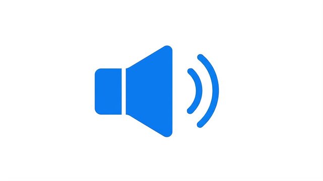 Blue Speaker Icon Animation with Sound Waves Outputting on White Background