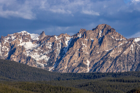 Sawtooth Mountains with snow patches