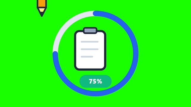 Clipboard document progress bar loading animation icon on green screen