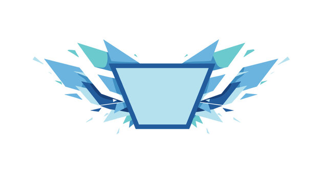 Symmetrical blue futuristic wings with a central blank shield banner for copy space