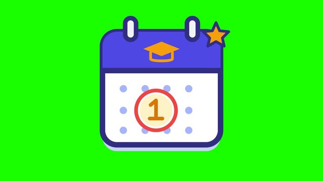 Academic calendar icon with graduation cap and number one on green background for education planning