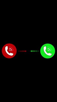 Red and green phone call icons on a black background with dotted connection in the middle, showing decline and answer options in a simple mobile communication concept.
