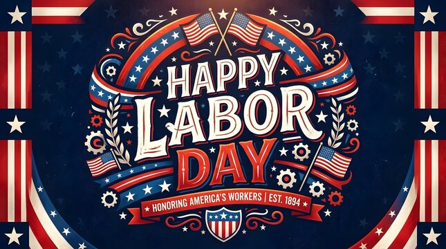 Happy Labor Day greeting card design. Patriotic American holiday banner with vintage style.