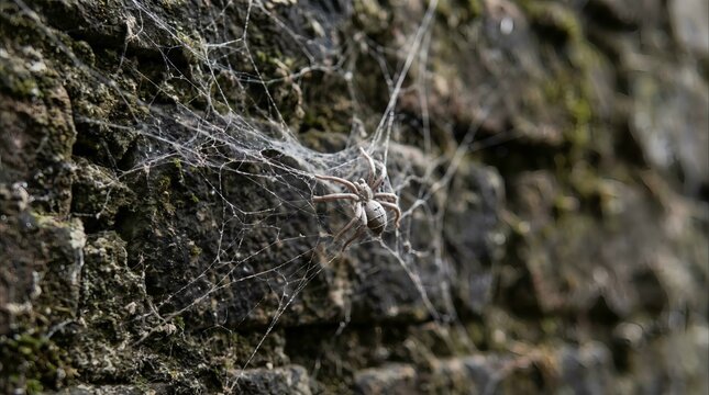spider on its web on a tree bark