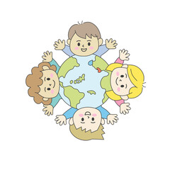 Obraz premium Cute Children Around the World Cartoon Illustration