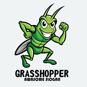 logo vector cartoon mascot grasshopper