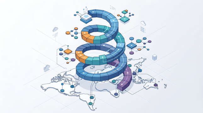 Isometric Global Data Integration and Agile DevOps Process Illustration