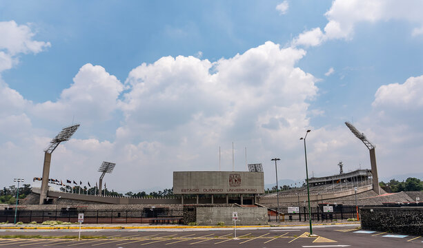 Historic Sports Landmark: Exterior View of Estadio Ol&iacute;mpico Universitario at UNAM in Mexico City (CDMX)
