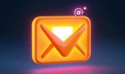 Fototapeta premium Glowing email icon with digital message inside and a checkmark notification.