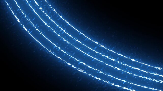 Glowing blue neon electric waves abstract background, dynamic energy flow lines, digital technology motion futuristic cyberpunk