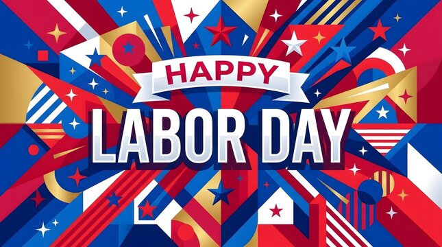 Happy Labor Day celebration banner. Patriotic holiday graphic with stars and stripes design.
