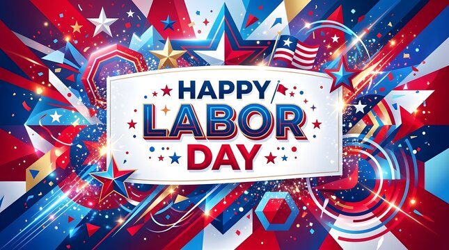Happy Labor Day celebration background. Patriotic US holiday banner with stars and stripes.