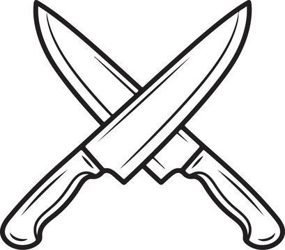 Crossed chef knives, kitchen blade icon isolated on Transparent Background