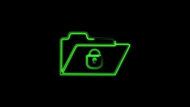 A neon green folder icon displays a secure lock symbol. Protected files reside inside this green folder icon. High contrast highlights the green folder icon.