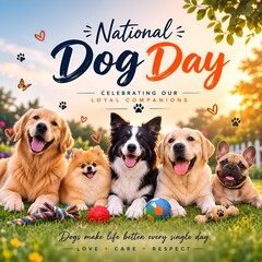 Naklejka premium Four happy dogs celebrating national dog day