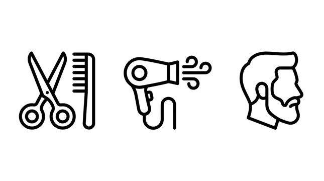 Barbershop tools and grooming icons set with scissors hairdryer grooming barbershop professional equipment barbering haircare cosmetology appliance isolated hairdresser barberpole