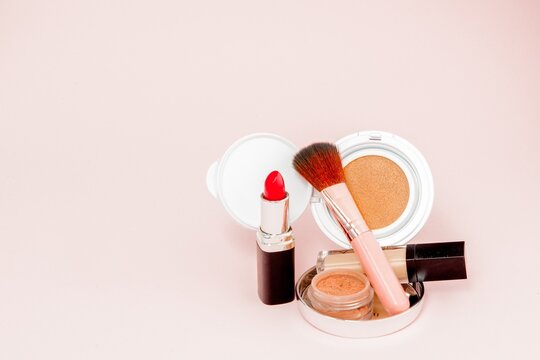 Soft Focus Makeup Set with Lipstick and Powder Puff and Brush.