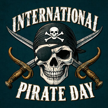 Creative pirate skull with crossed swords and eye patch for international pirate day celebration design