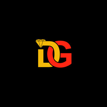 DG Diamond Letter Logo Vector, Luxury Monogram with Gem Icon, Modern Gold and Red Initials Emblem, Premium Jewelry Brand Identity, Elegant Corporate Business Logo Design