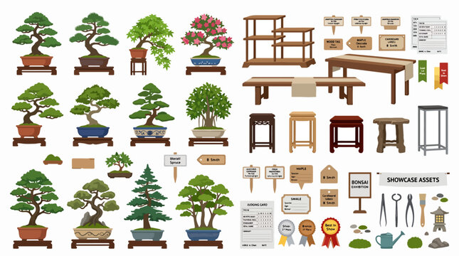Bonsai trees in various pots.