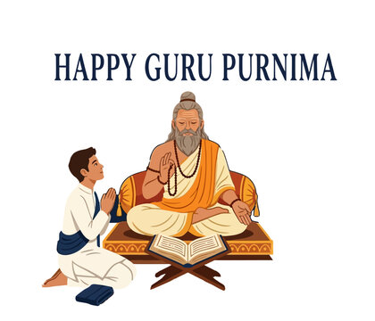 Guru Purnima Celebration: Elder Guru Teaching Young Disciple Under Moonlit Tree in Traditional Indian Ritual