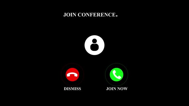 Modern Join Conference Invitation Interface with Accept and Dismiss Call Buttons, Professional Virtual Meeting User Interface on Dark Background.