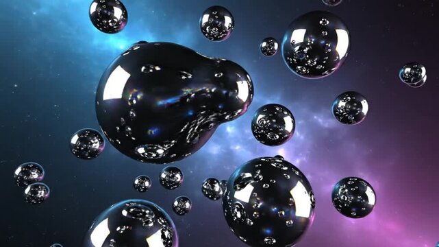 Abstract illustration of multiple spheres floating against a cosmic background suggesting the multiverse and alternate realities