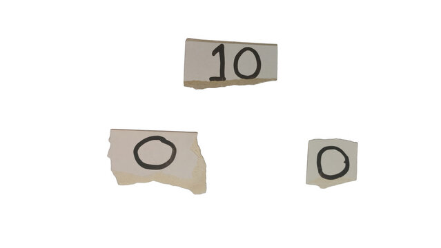 Three beige tags with black circles and numbers on them