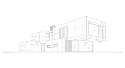 Fototapeta premium Modern architecture sketch futuristic building design artistic drawing